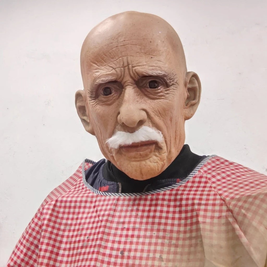 Halloween kostuummasker voor heren, oude man van realistisch latex met witte snor voor feest en spookhuis