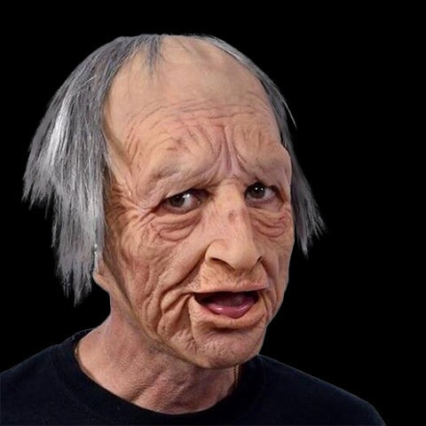 Oudemannenmasker voor heren met realistische siliconen borstkap en griezelige halloweendetails