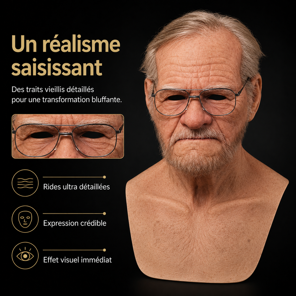Oudemannenmasker voor heren met realistische siliconen borstkap en griezelige halloweendetails