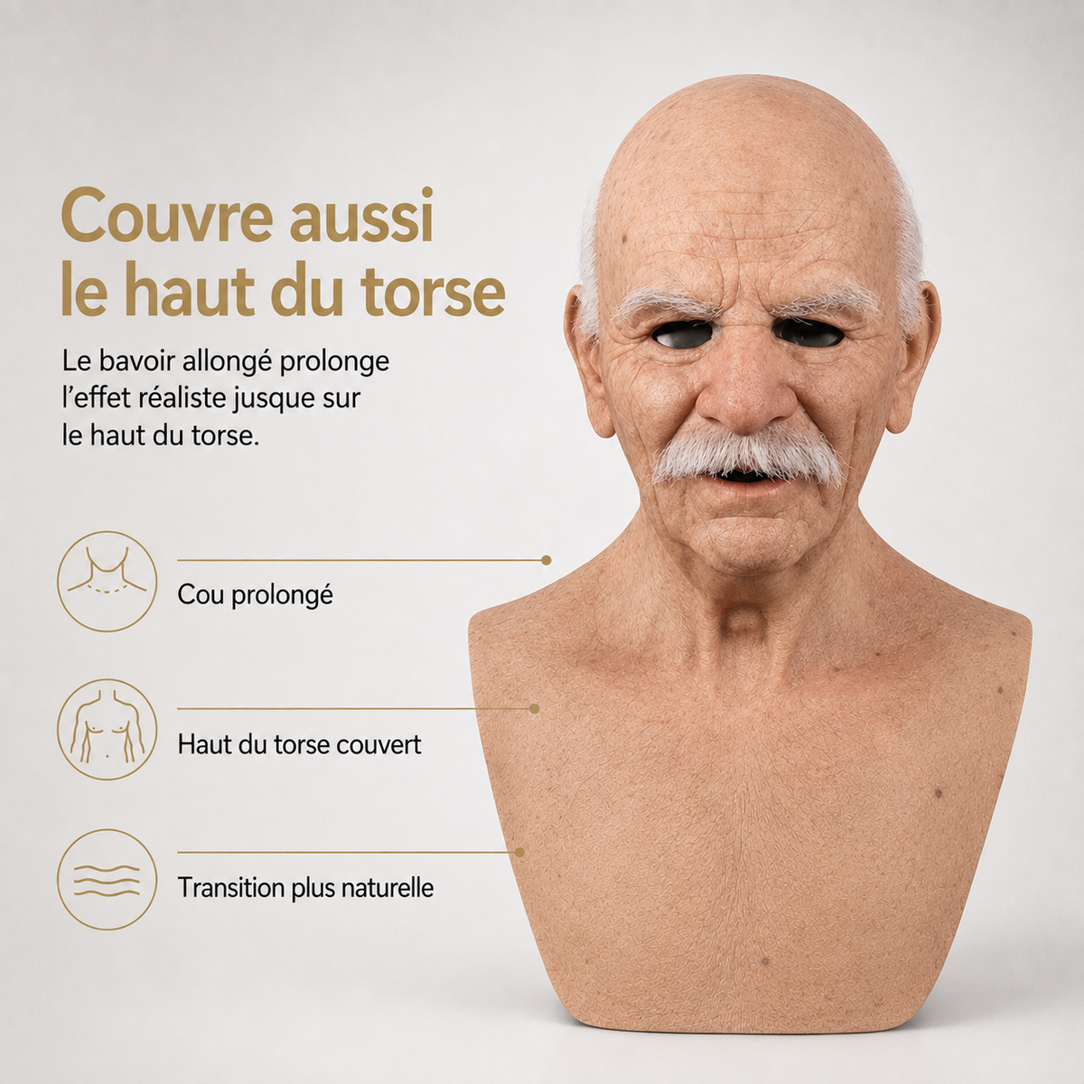 Oudemannenmasker voor heren met realistische siliconen borstkap en griezelige halloweendetails