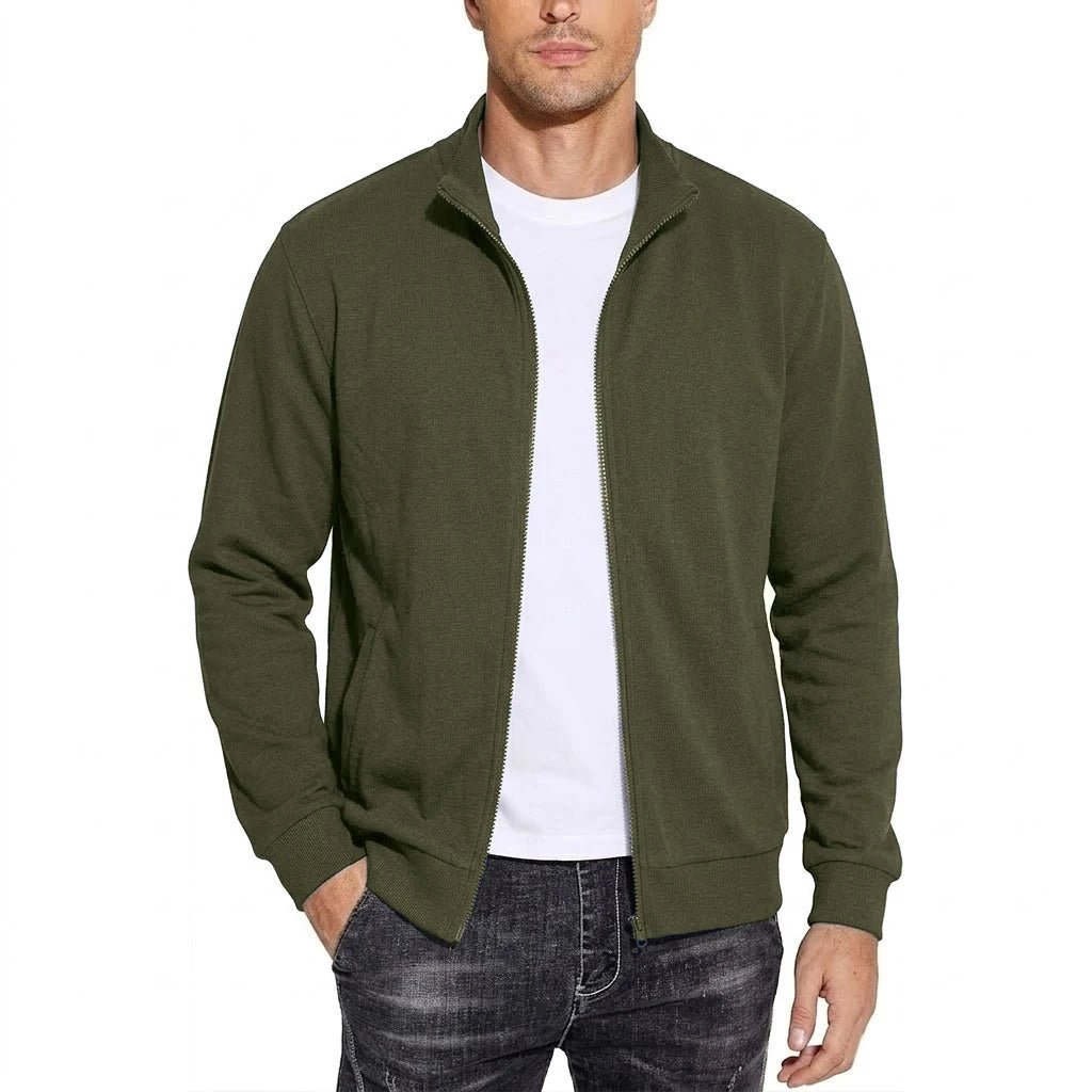Herenvest van katoenen sweatstof met rits, ademend, klassiek los model