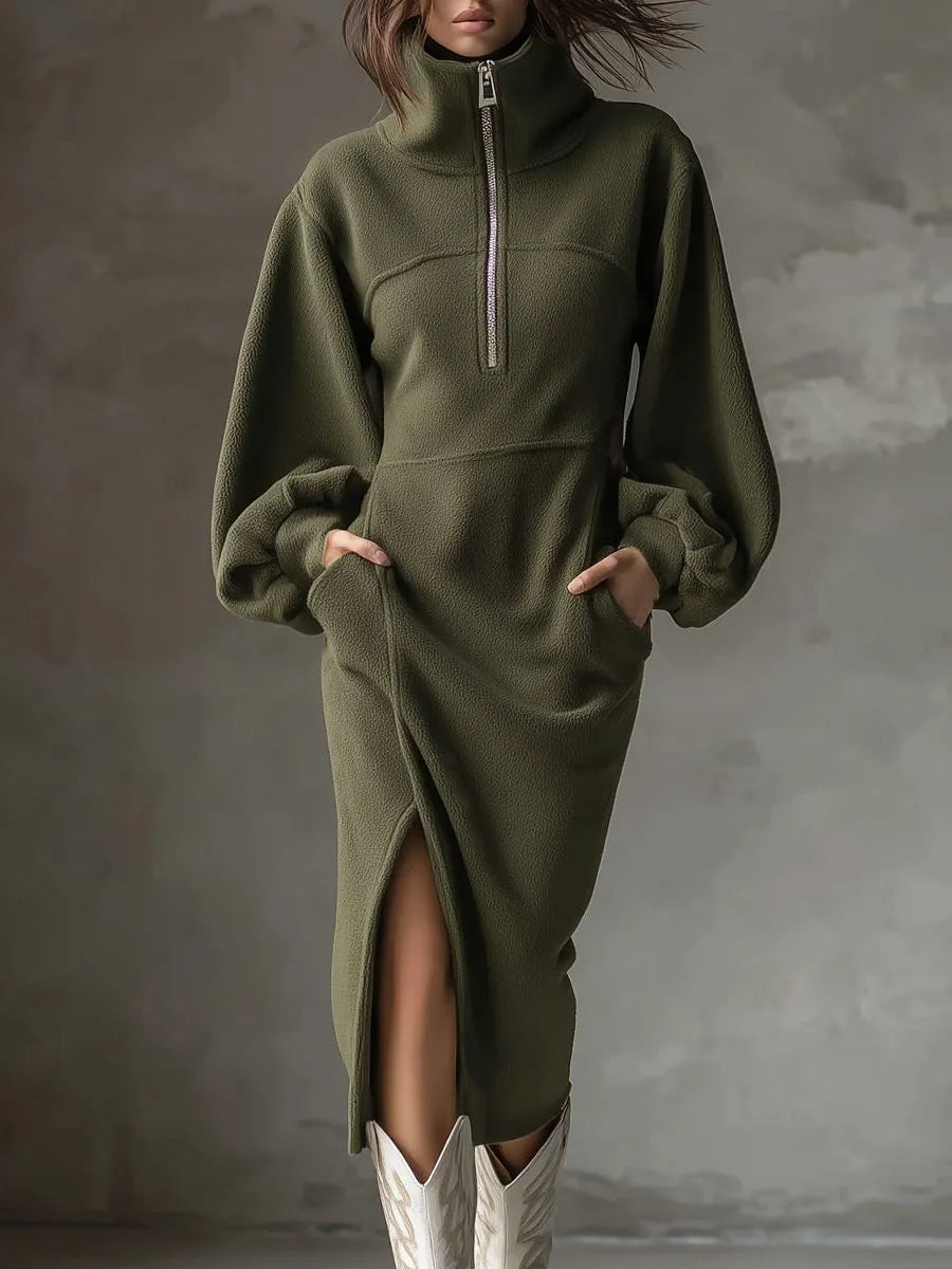 Minka fleece midijurk voor dames met lantaarnmouwen