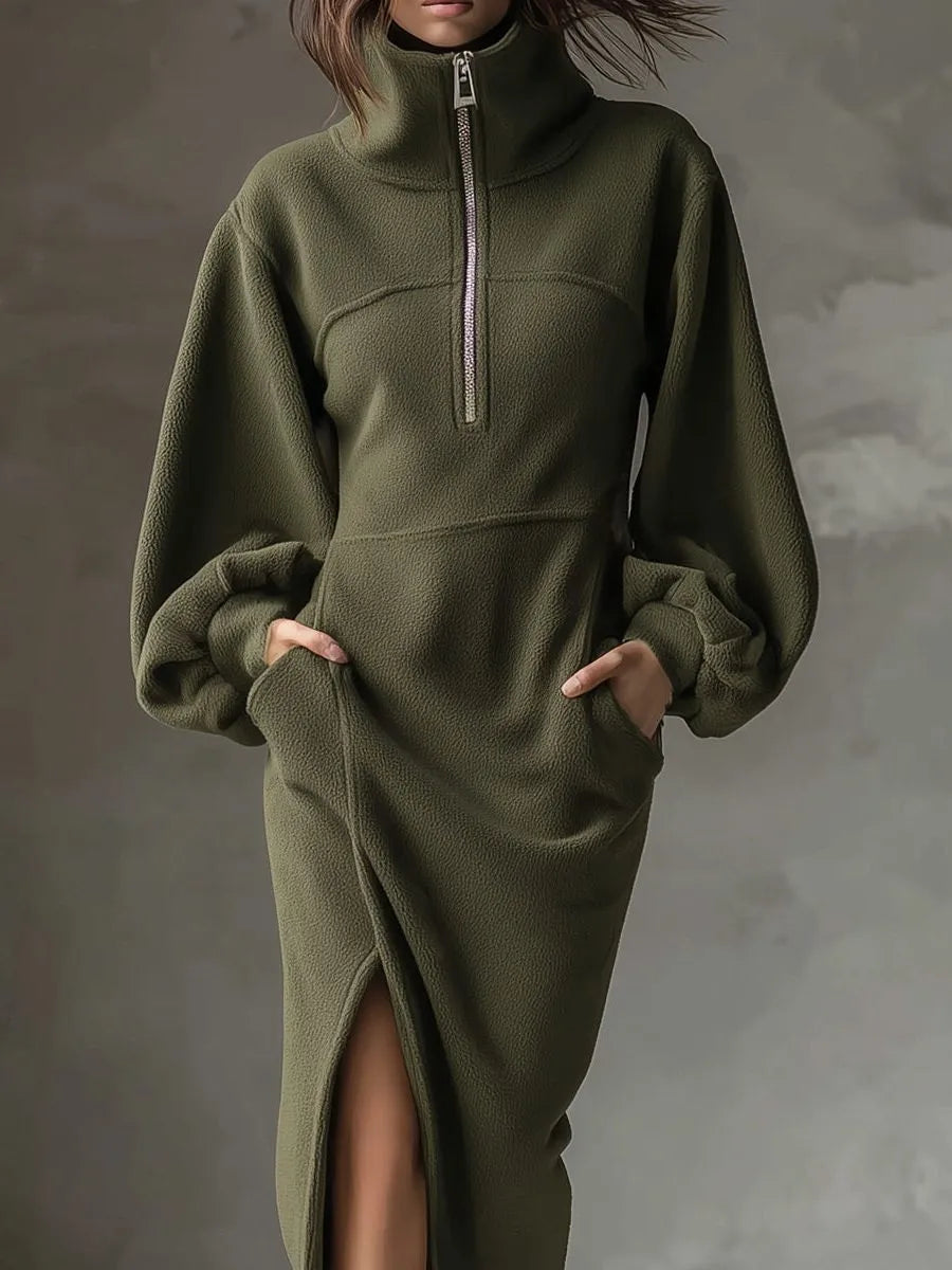 Minka fleece midijurk voor dames met lantaarnmouwen