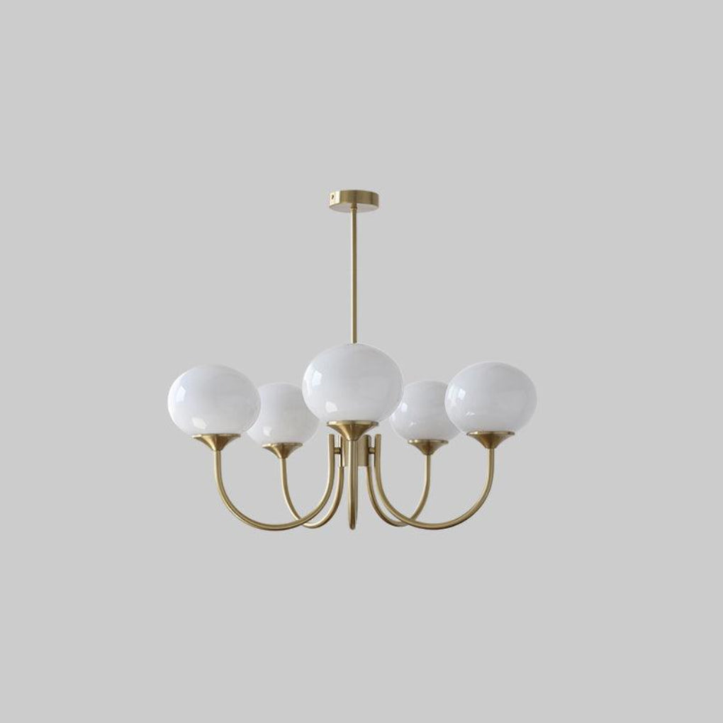 Modern pink and gold chandelier with elegant glass shades, ideal ceiling light fixture for chic home decor and illumination.