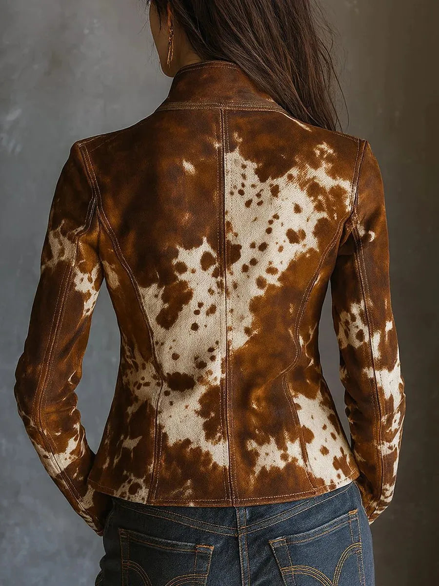 Nairobi vintage suède slim-fit damesblazer met koeienprint
