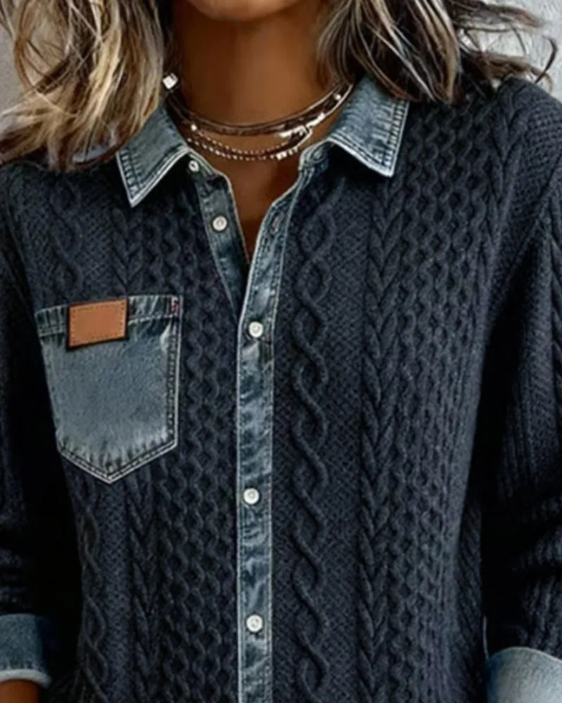 Nessa kabelgebreide damesblouse met knoopsluiting