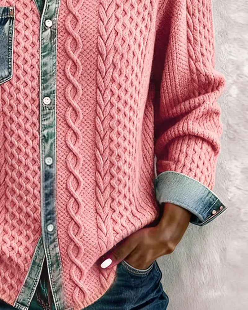 Nessa kabelgebreide damesblouse met knoopsluiting