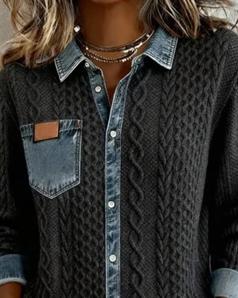 Nessa kabelgebreide damesblouse met knoopsluiting