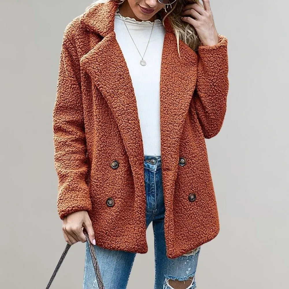 Noelia teddy damesblazer met dubbele knopenrij