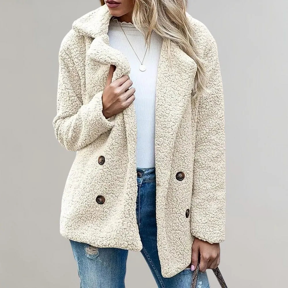 Noelia teddy damesblazer met dubbele knopenrij