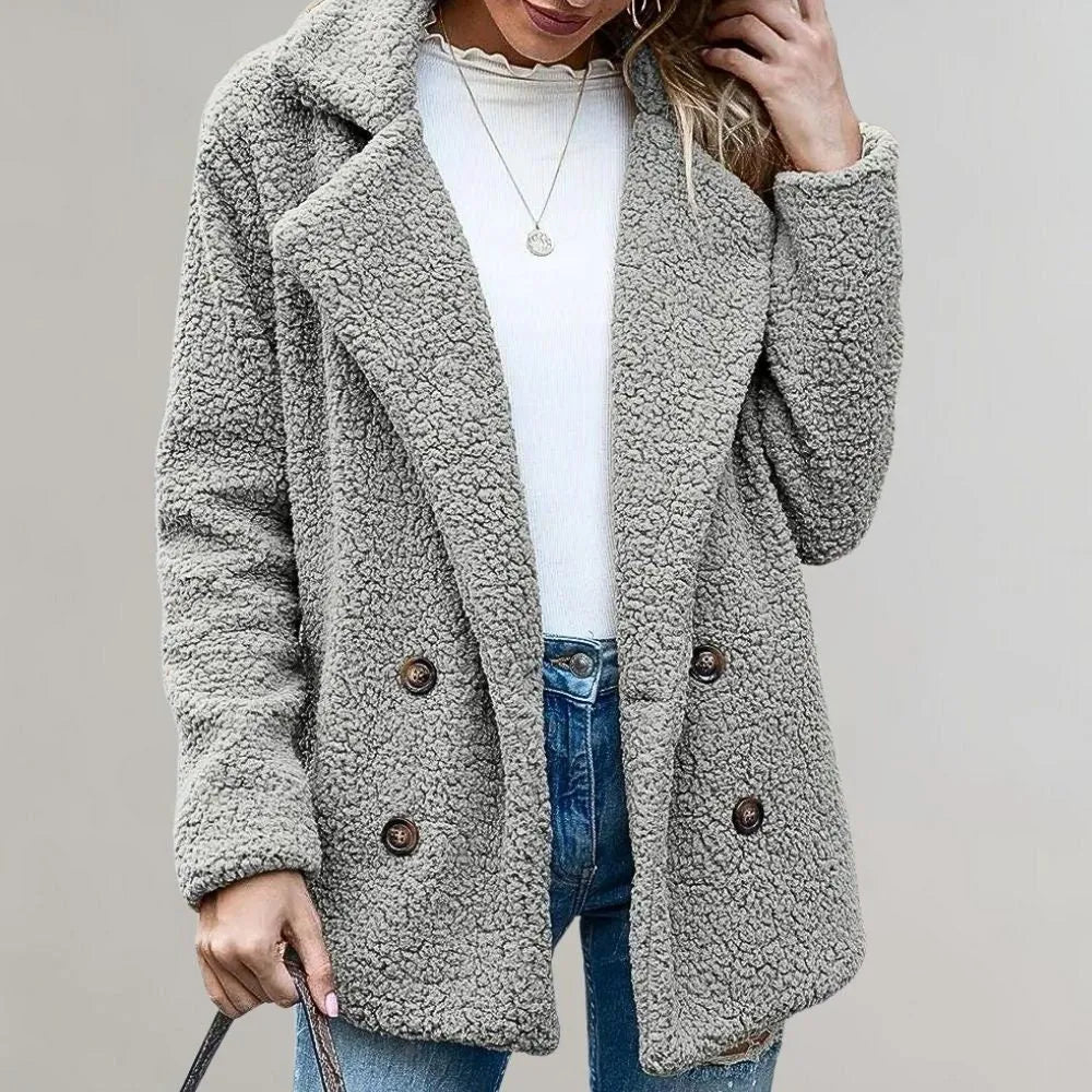 Noelia teddy damesblazer met dubbele knopenrij