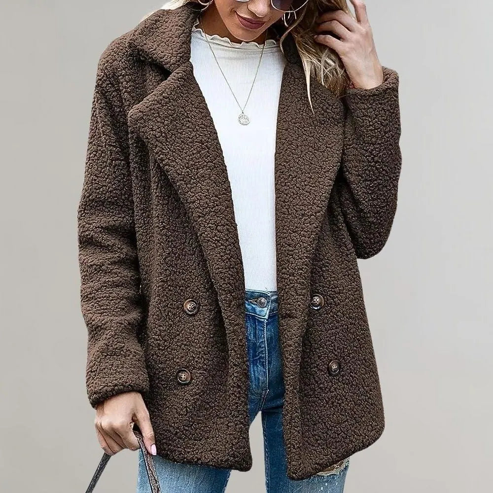 Noelia teddy damesblazer met dubbele knopenrij