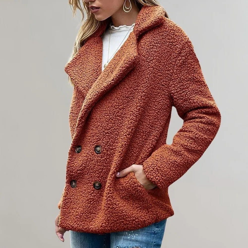 Noelia teddy damesblazer met dubbele knopenrij
