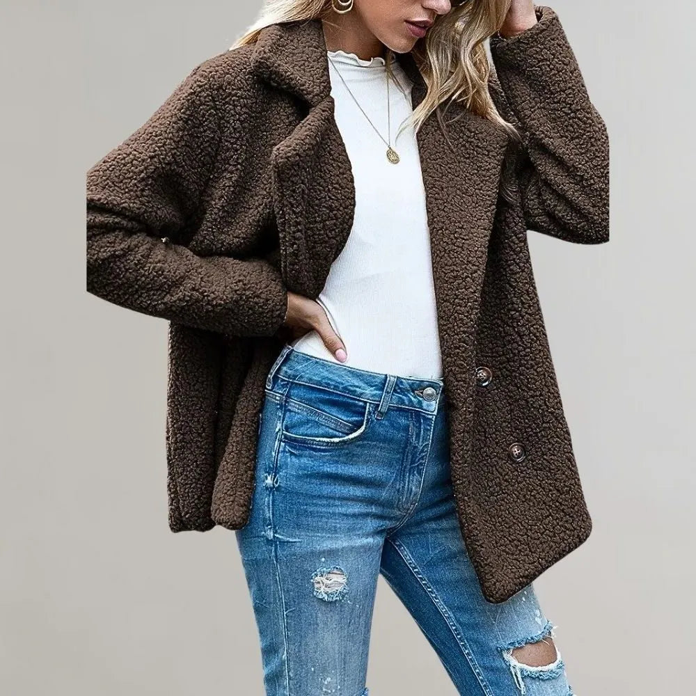 Noelia teddy damesblazer met dubbele knopenrij