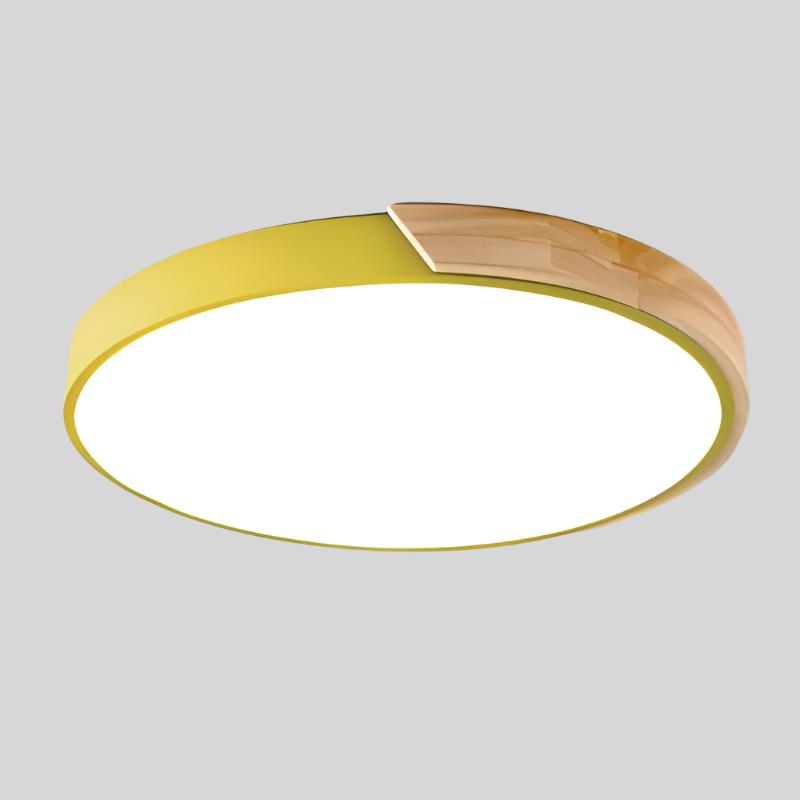 Scandinavische LED-plafondlamp in macaronvorm met houtaccent voor woonkamer of slaapkamer