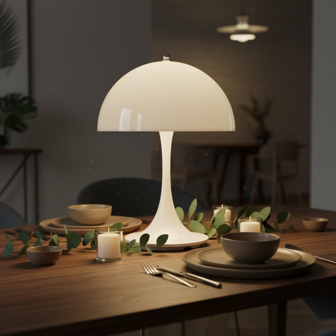 Draadloze tafellamp van metaal en glas met accu