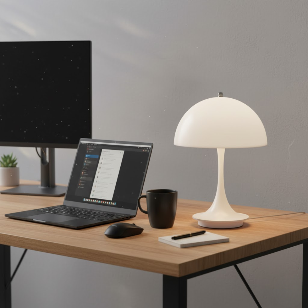 Draadloze tafellamp van metaal en glas met accu
