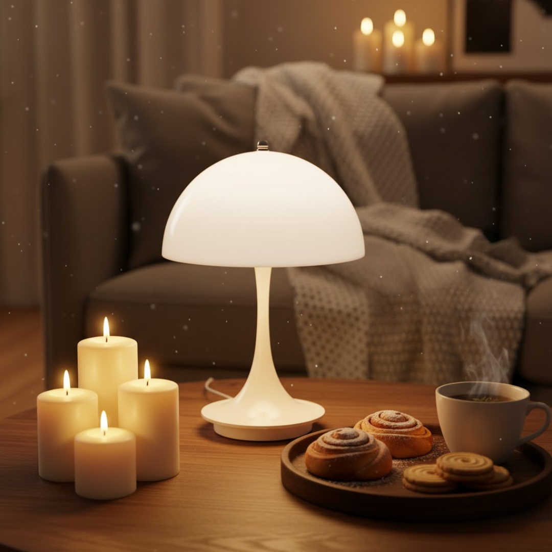 Draadloze tafellamp van metaal en glas met accu