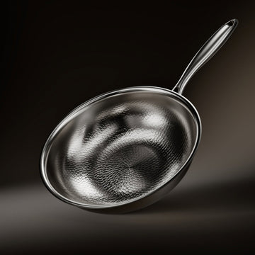 Met de hand gehamerde wokpan van titanium met platte bodem