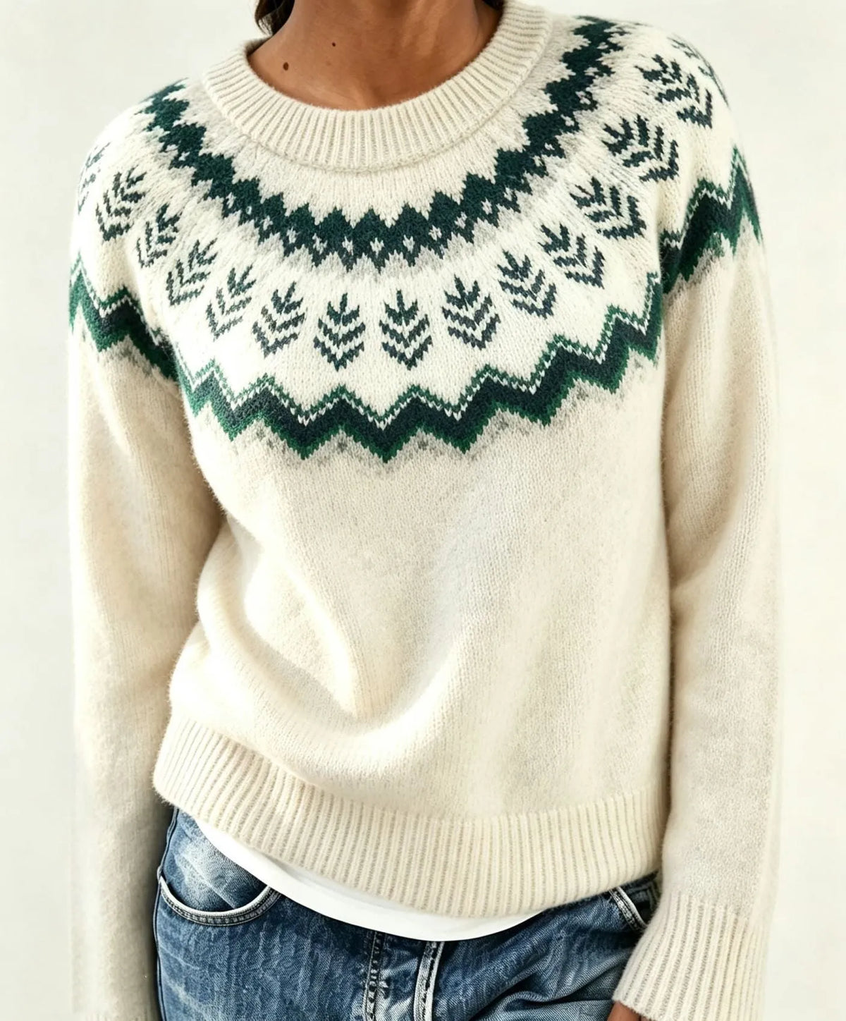 Olalla damestrui met ronde hals en Fair Isle-patroon