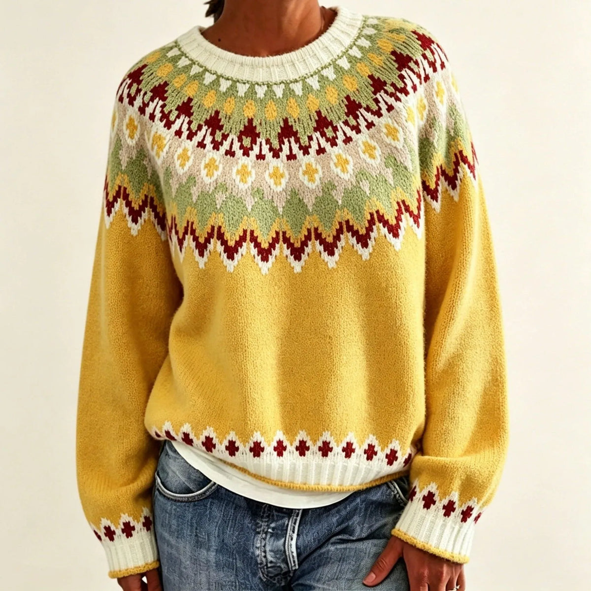 Olalla damestrui met ronde hals en Fair Isle-patroon