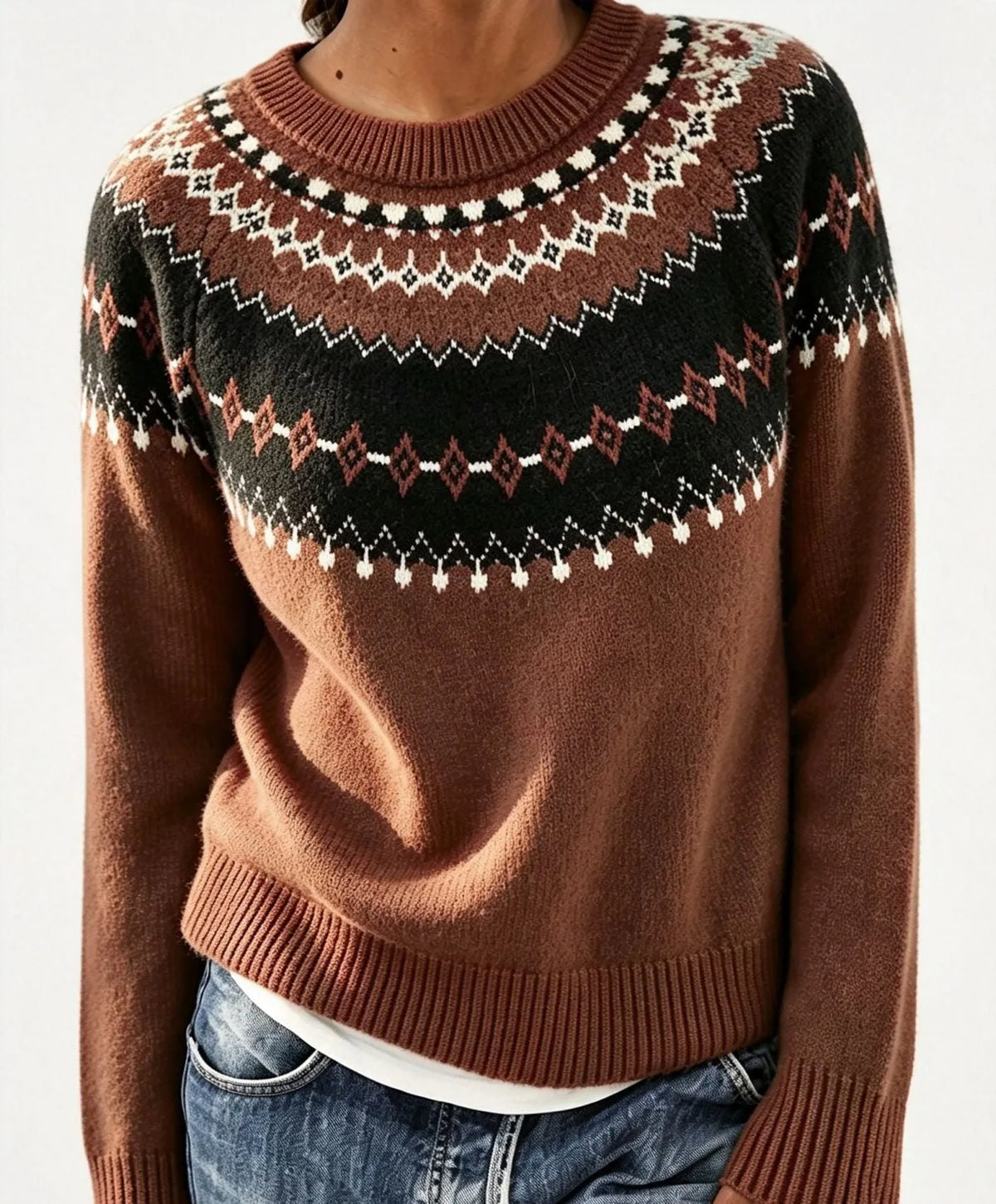 Olalla damestrui met ronde hals en Fair Isle-patroon