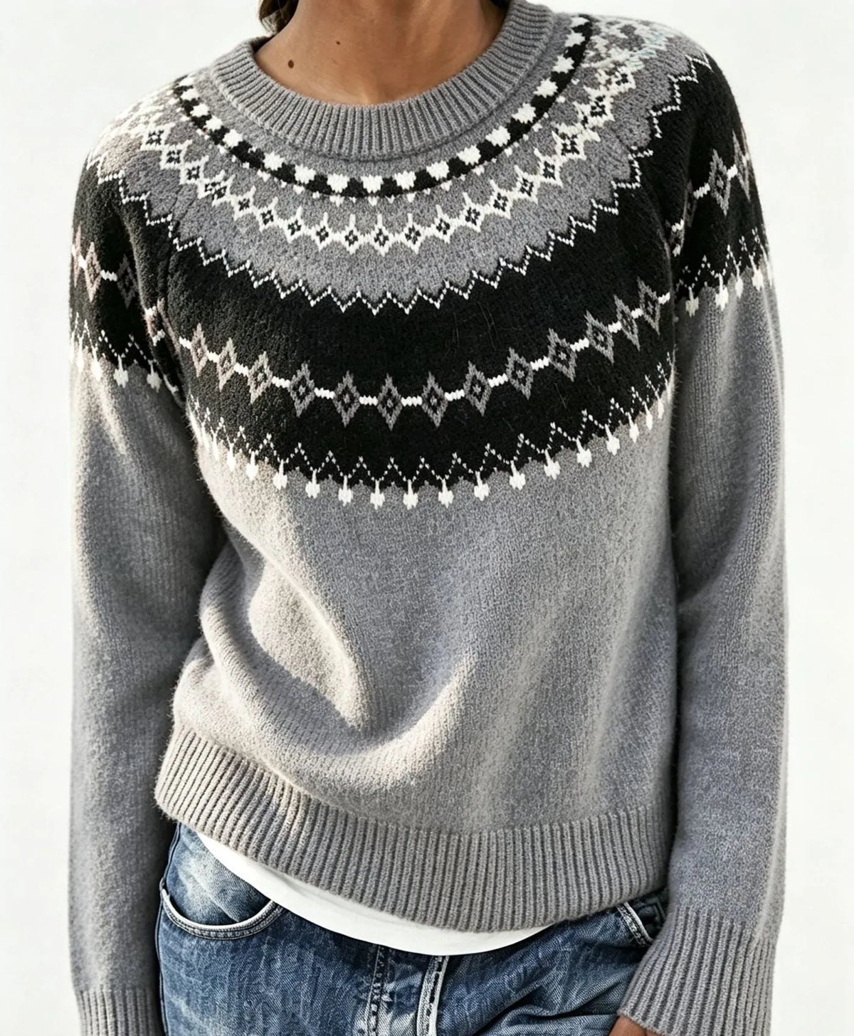 Olalla damestrui met ronde hals en Fair Isle-patroon