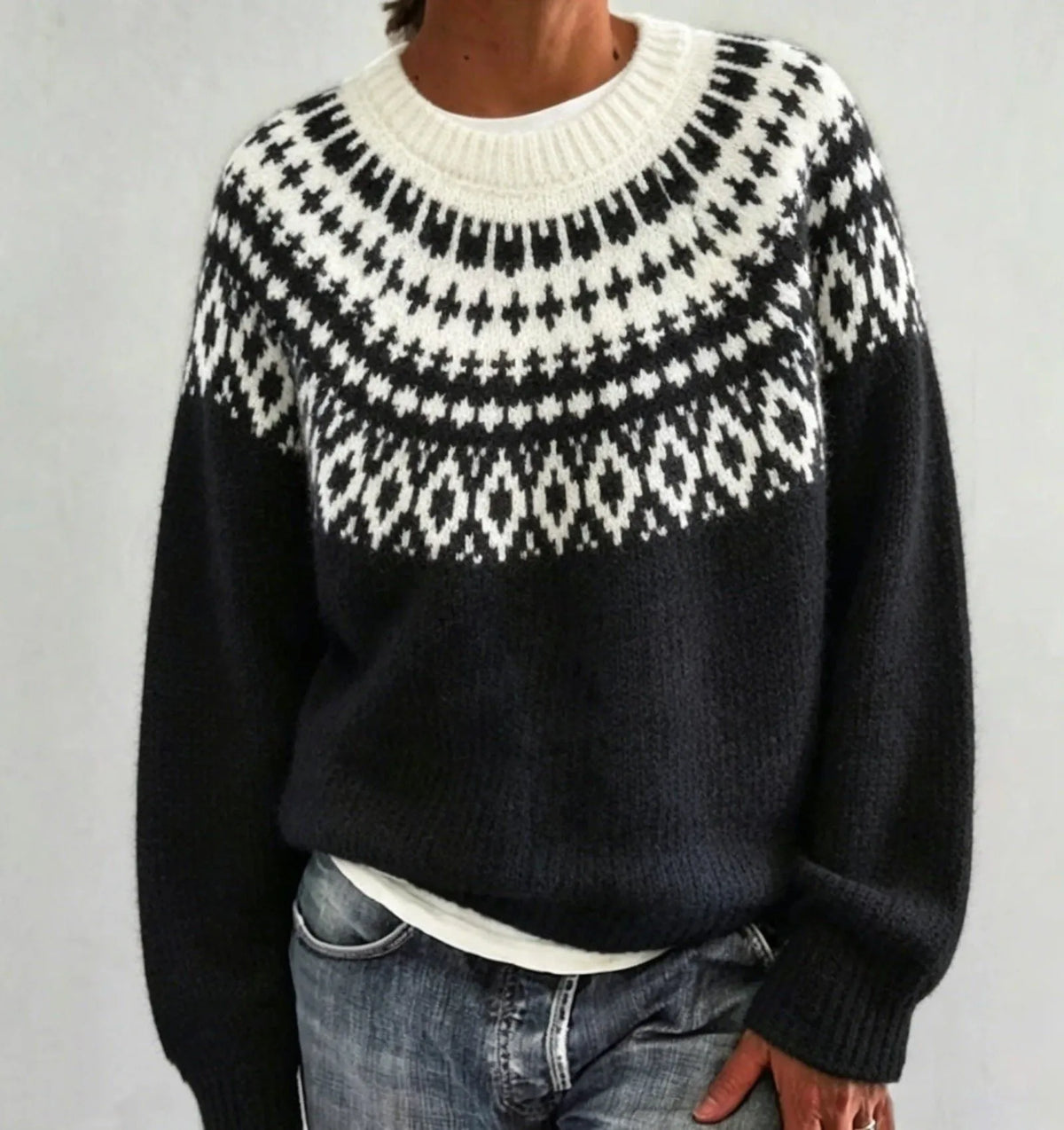 Olalla damestrui met ronde hals en Fair Isle-patroon