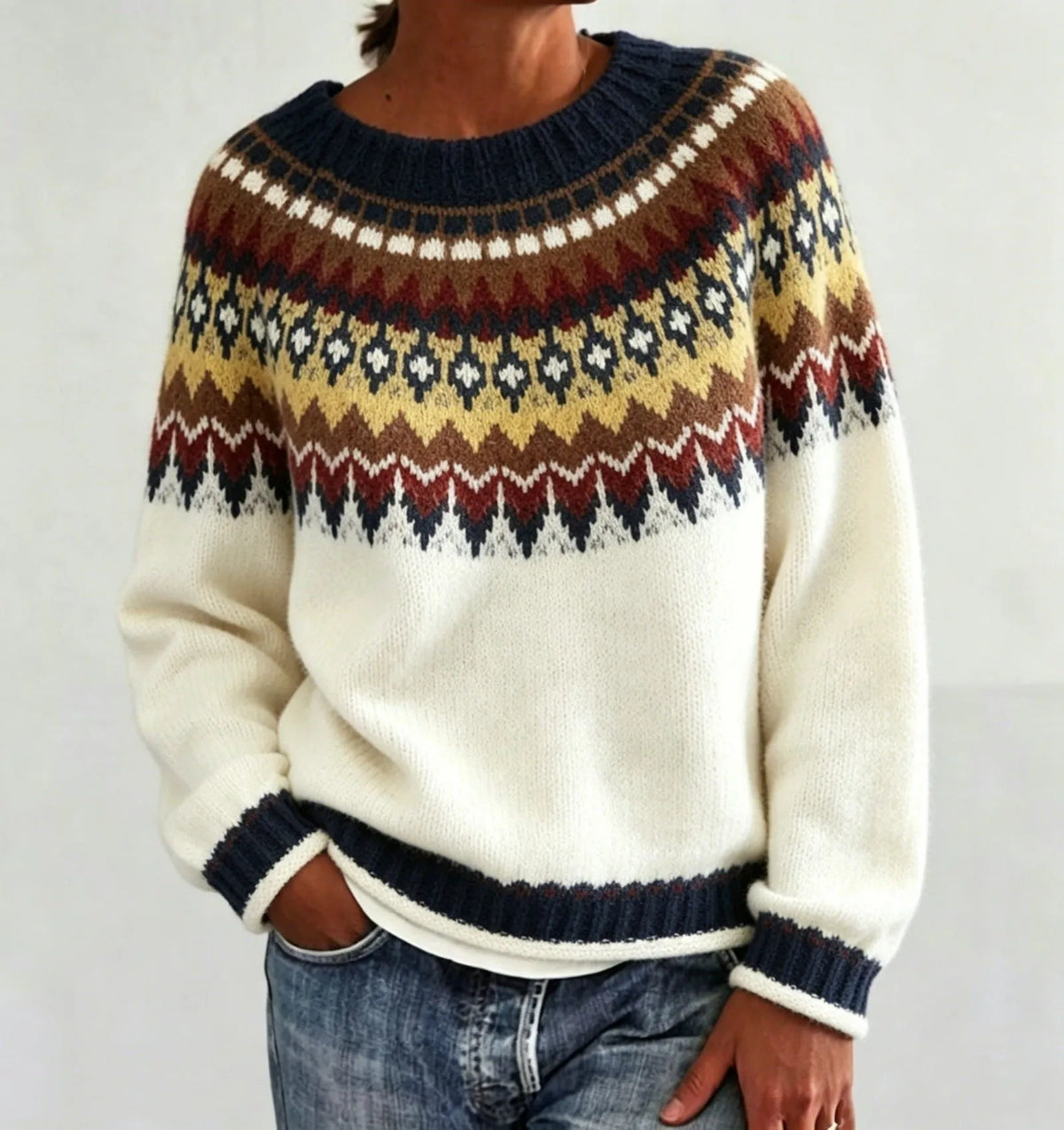 Olalla damestrui met ronde hals en Fair Isle-patroon
