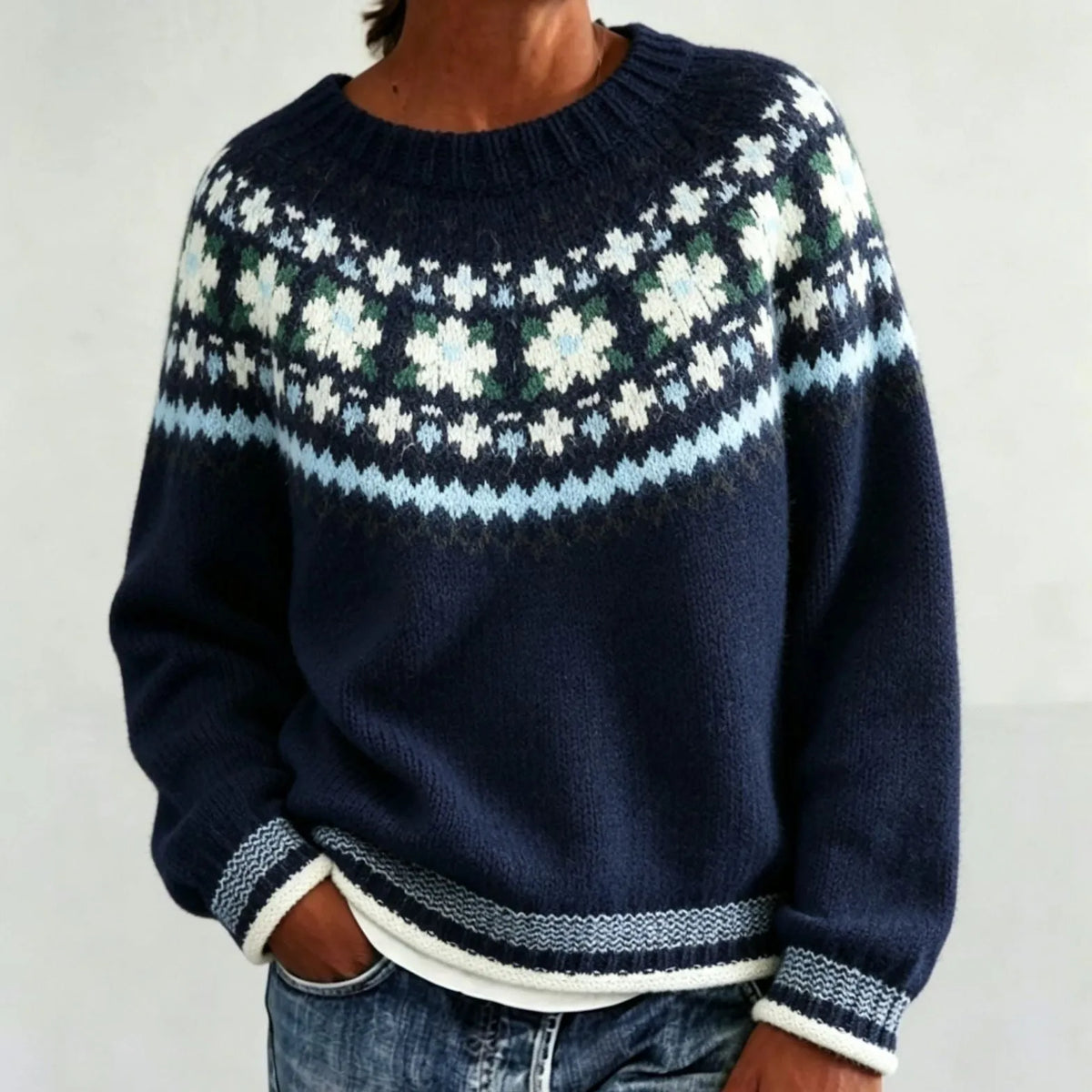 Olalla damestrui met ronde hals en Fair Isle-patroon