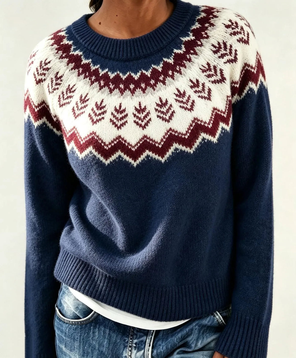 Olalla damestrui met ronde hals en Fair Isle-patroon