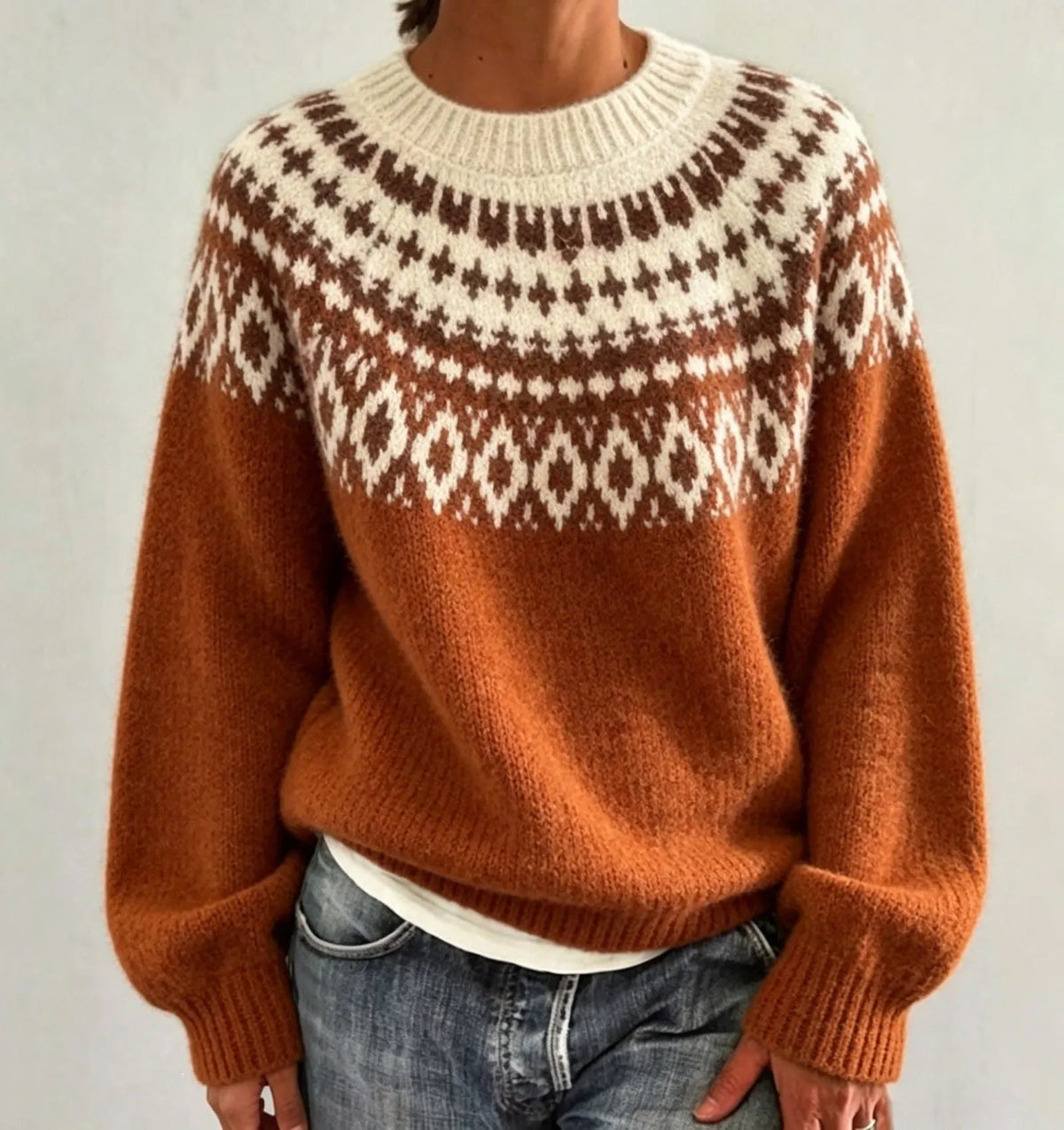 Olalla damestrui met ronde hals en Fair Isle-patroon