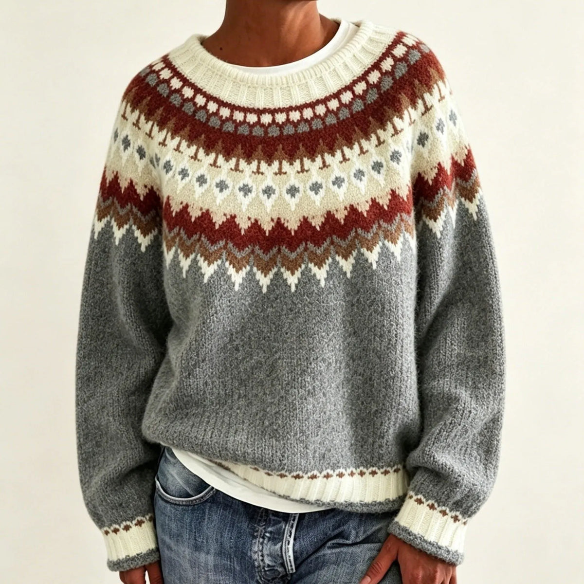 Olalla damestrui met ronde hals en Fair Isle-patroon