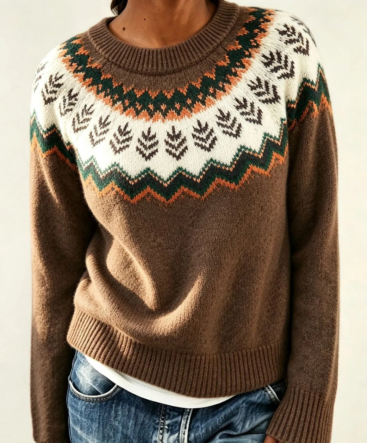 Olalla damestrui met ronde hals en Fair Isle-patroon