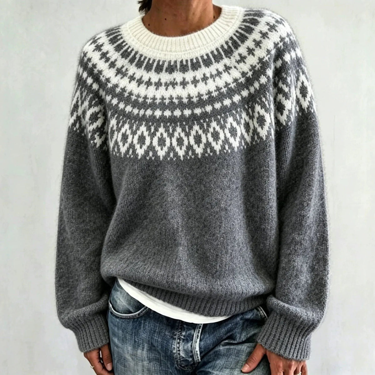 Olalla damestrui met ronde hals en Fair Isle-patroon