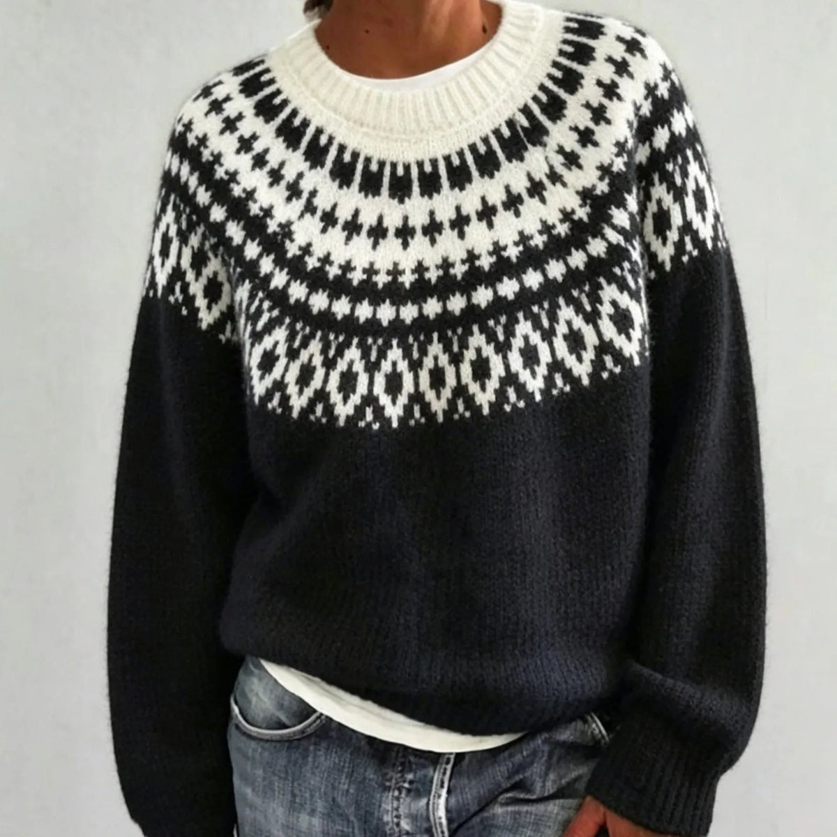 Olalla damestrui met ronde hals en Fair Isle-patroon