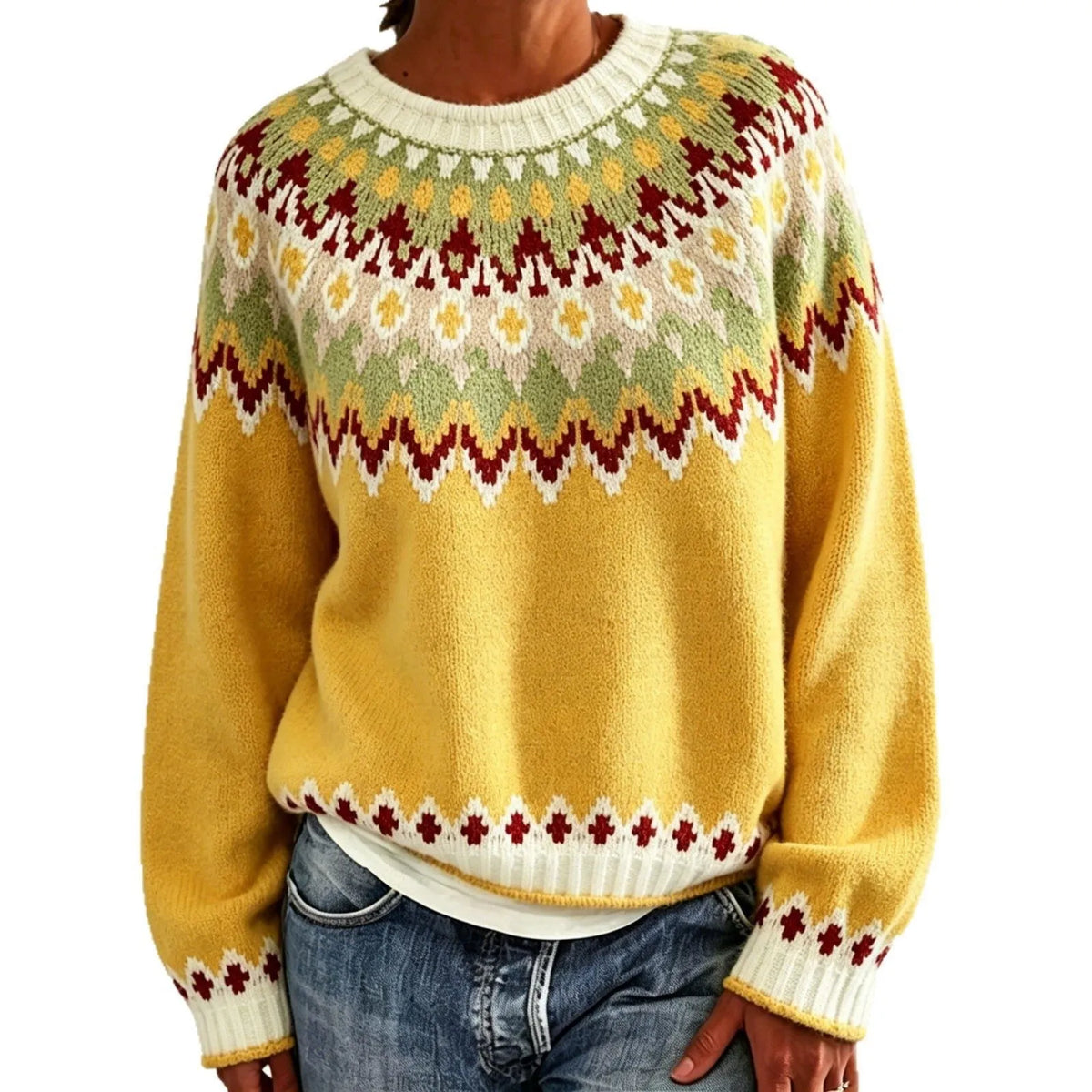 Olalla damestrui met ronde hals en Fair Isle-patroon
