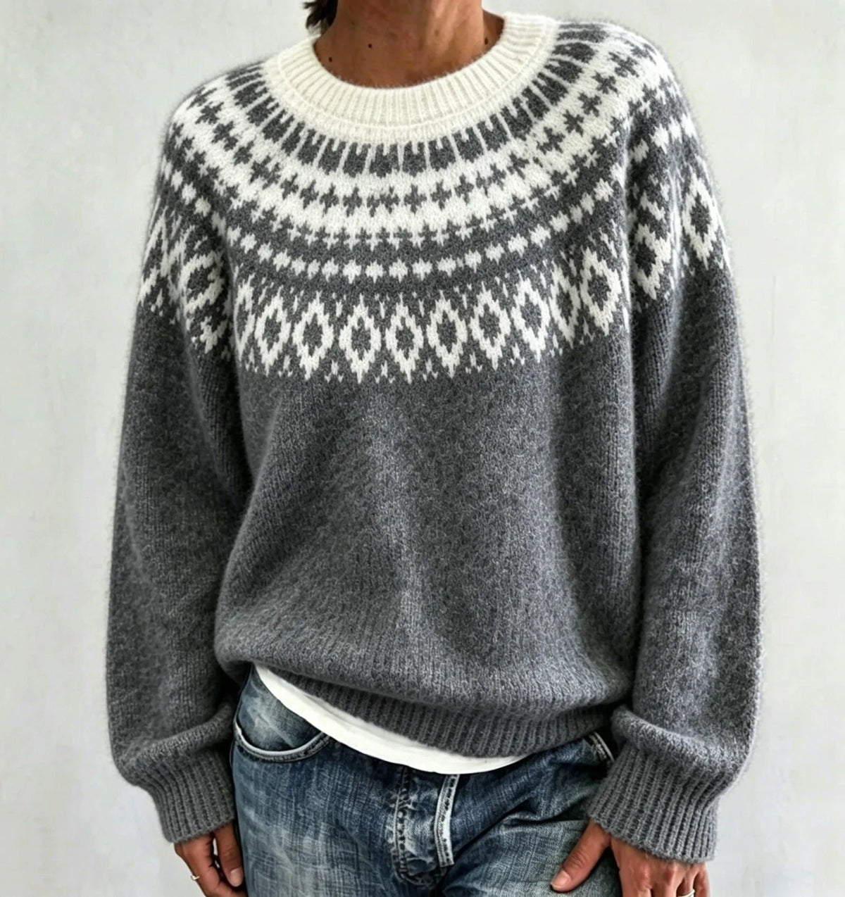 Olalla damestrui met ronde hals en Fair Isle-patroon
