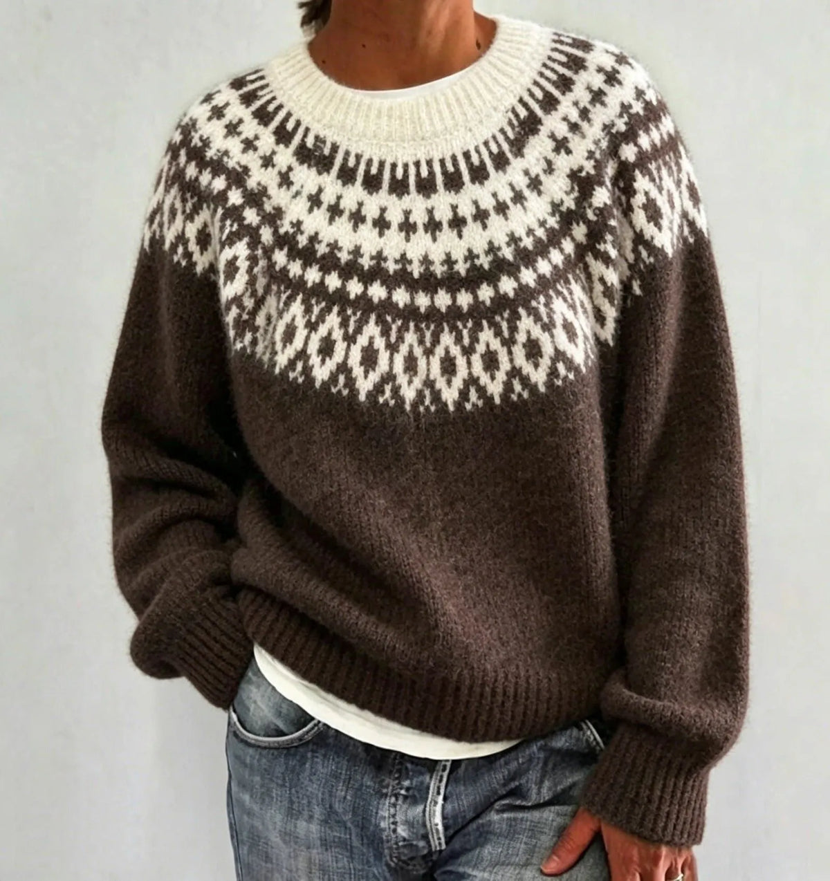 Olalla damestrui met ronde hals en Fair Isle-patroon