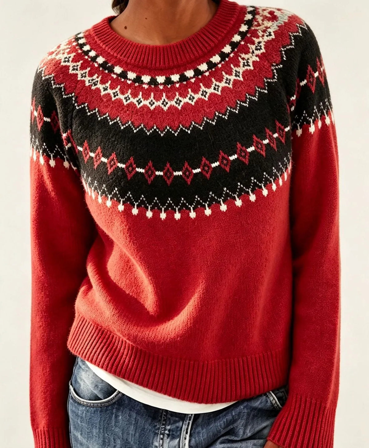 Olalla damestrui met ronde hals en Fair Isle-patroon