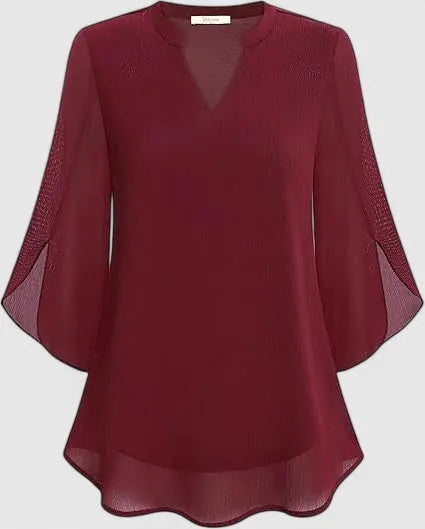 Olalla tuniekblouse voor dames met V-hals en uitlopende mouwen