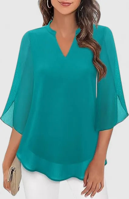 Olalla tuniekblouse voor dames met V-hals en uitlopende mouwen