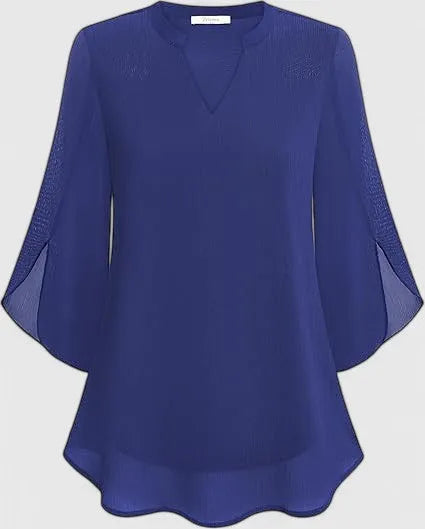 Olalla tuniekblouse voor dames met V-hals en uitlopende mouwen
