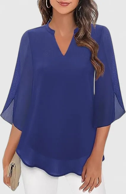 Olalla tuniekblouse voor dames met V-hals en uitlopende mouwen