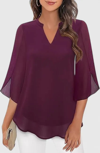 Olalla tuniekblouse voor dames met V-hals en uitlopende mouwen