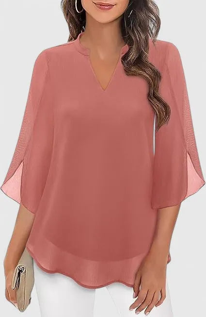 Olalla tuniekblouse voor dames met V-hals en uitlopende mouwen