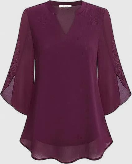 Olalla tuniekblouse voor dames met V-hals en uitlopende mouwen