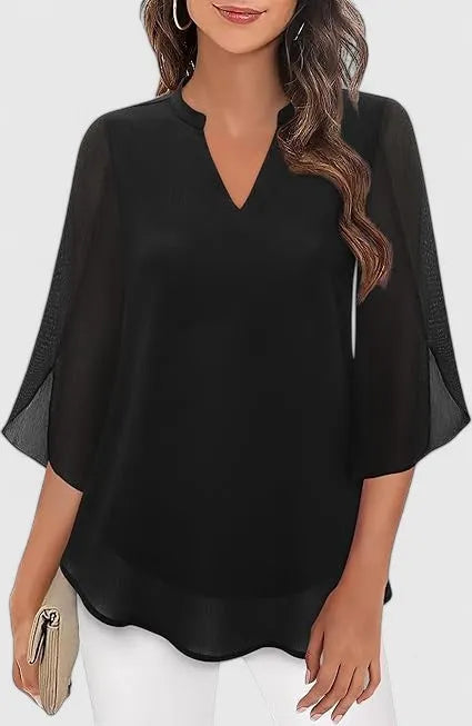 Olalla tuniekblouse voor dames met V-hals en uitlopende mouwen