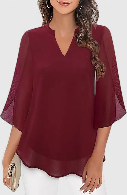 Olalla tuniekblouse voor dames met V-hals en uitlopende mouwen