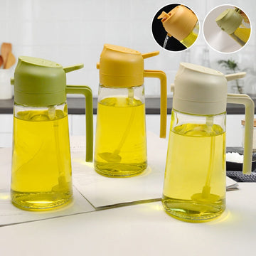 Olijfoliedispenser fles met glazen sproeier en tuit voor dubbele functie